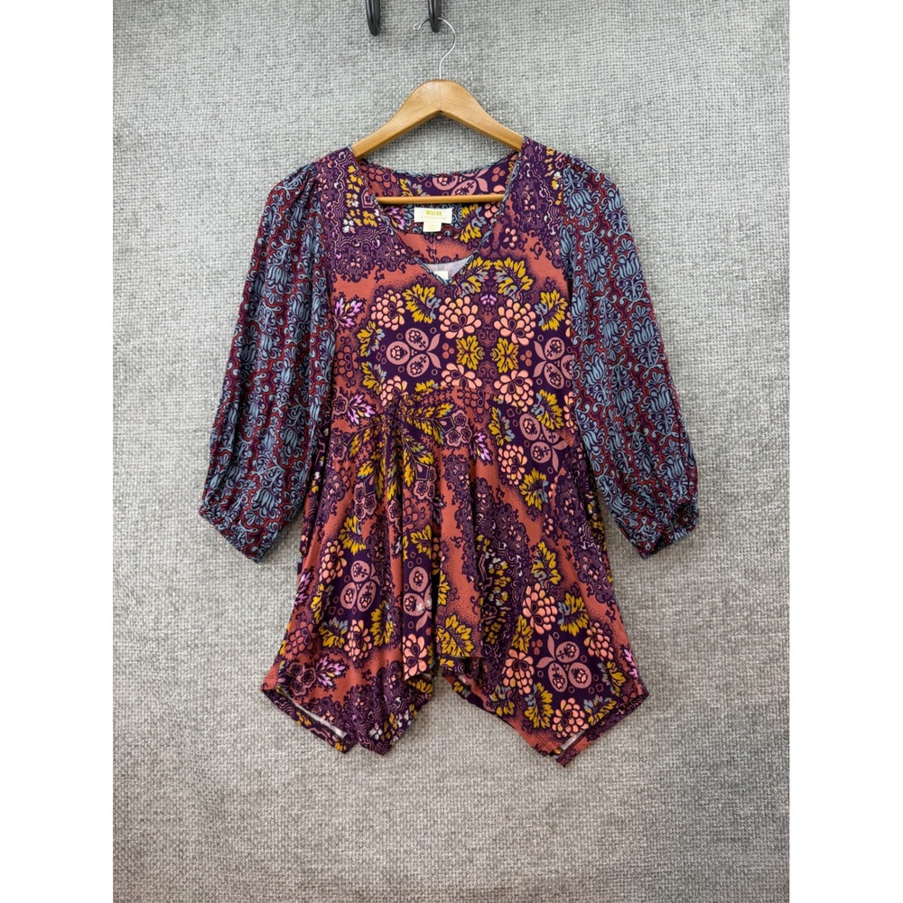 Maeve Anthropologie XS Mixed Print Tunic Top Festival Flowy Peasant Blouse